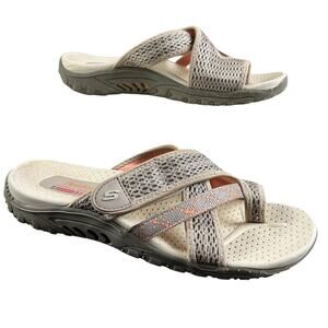 Skechers Reggae Sandals Women Sze 9 Beige Adjustable Strap Outdoor Thong Slip-On